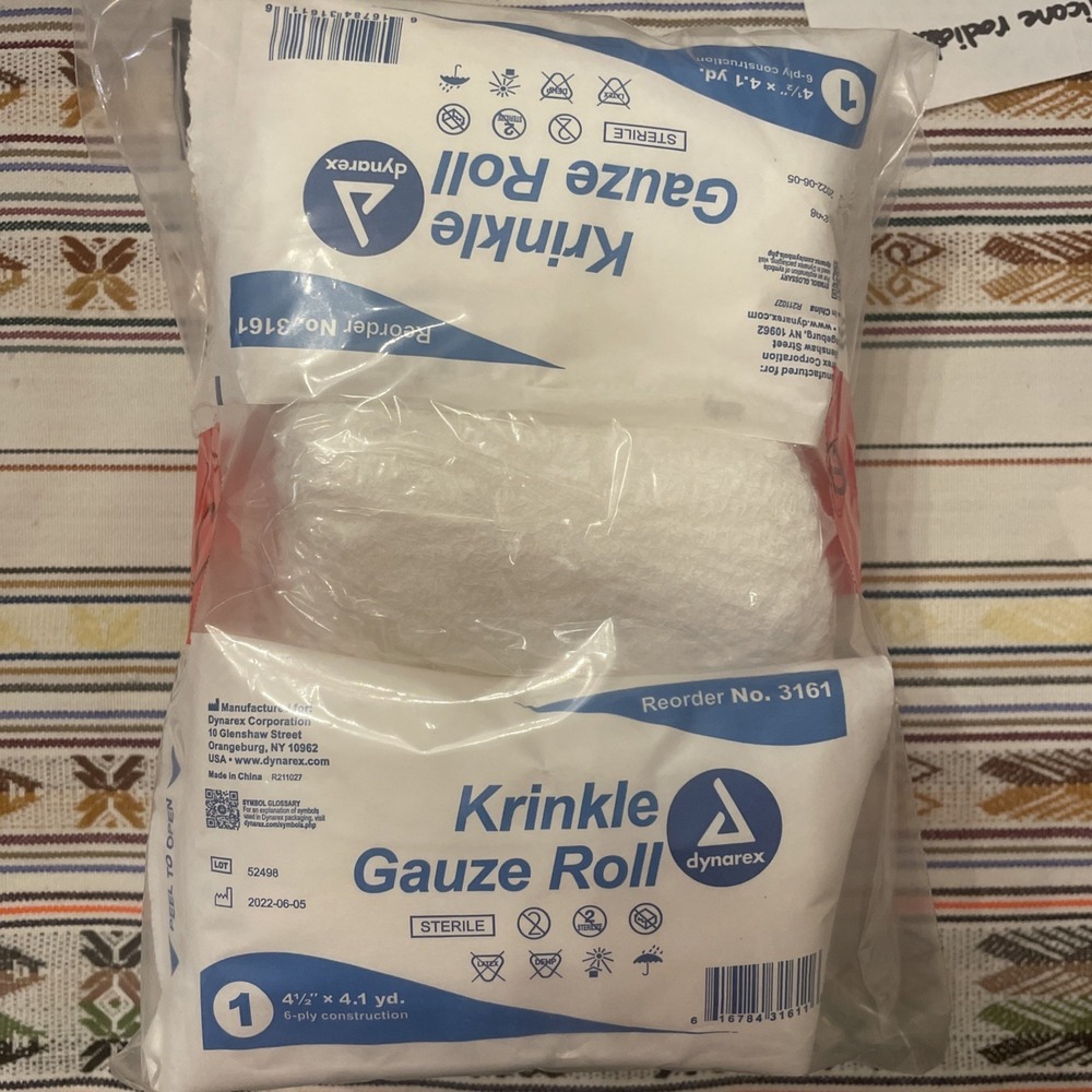 NEW | Dynarex #3161 Krinkle Sterile Gauze Roll | 4.5" x 4.1‎ Yard, 6-ply, 6 Pack